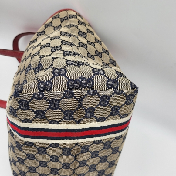 Gucci GG Canvas Jolicoeur Tote Bag Red Blue Sherry Line w/COA..*RARE* - Picture 8 of 17